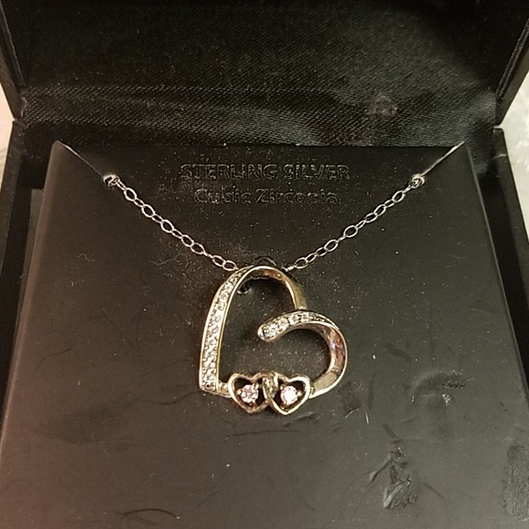 Brand New Sterling Silver CZ Heart Necklace - Picture 1 of 6